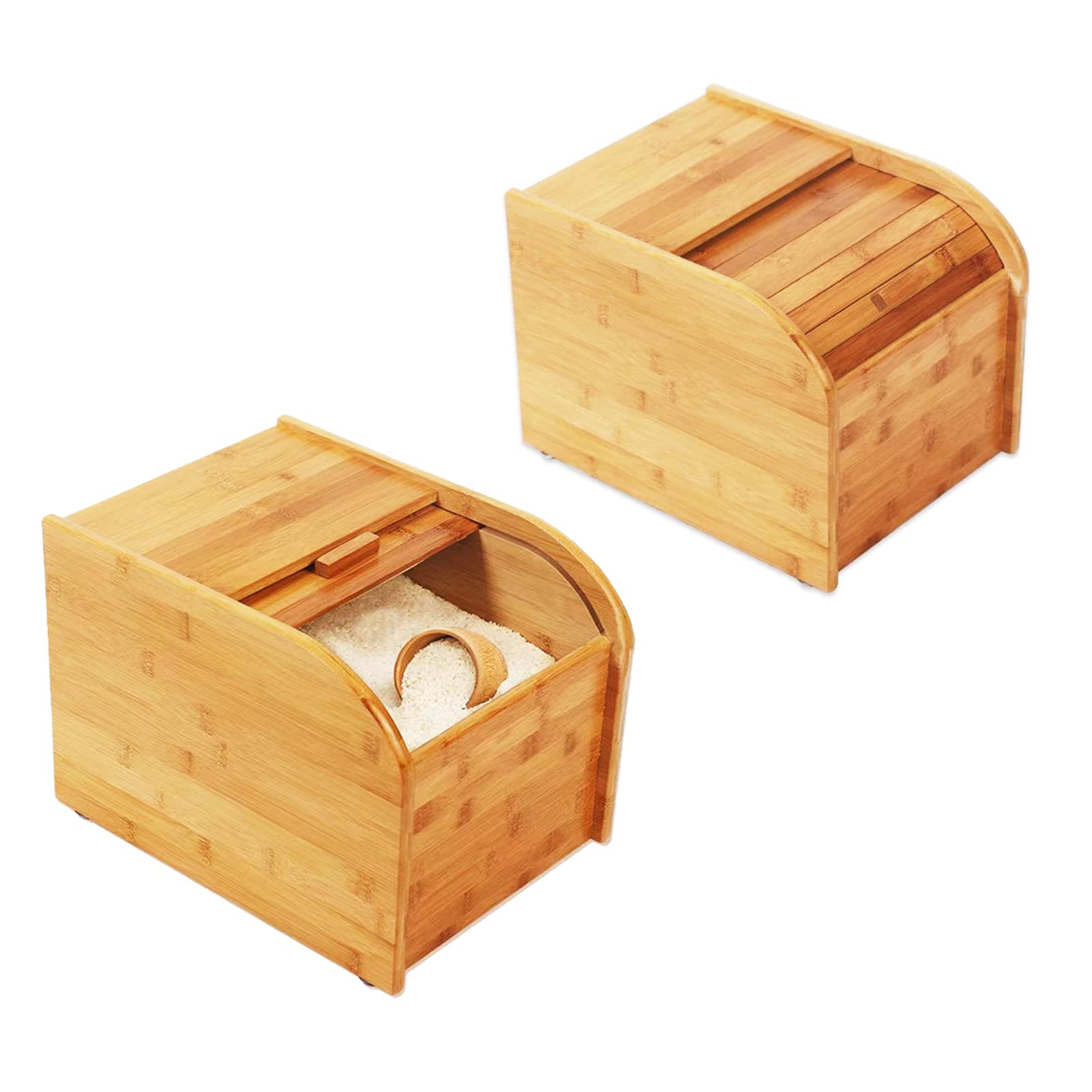 Wooden Rice Container Storage Rice Dispenser Rice Storage Containers with Sliding Lid and Measuring Cup ,Large Wooden Cereal Dispenser Bamboo Rice Dispenser for Dry Food in Home and Kitchen (Capacity: