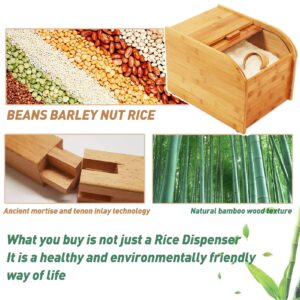 Wooden Rice Container Storage Rice Dispenser Rice Storage Containers with Sliding Lid and Measuring Cup ,Large Wooden Cereal Dispenser Bamboo Rice Dispenser for Dry Food in Home and Kitchen (Capacity: