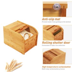 Wooden Rice Container Storage Rice Dispenser Rice Storage Containers with Sliding Lid and Measuring Cup ,Large Wooden Cereal Dispenser Bamboo Rice Dispenser for Dry Food in Home and Kitchen (Capacity: