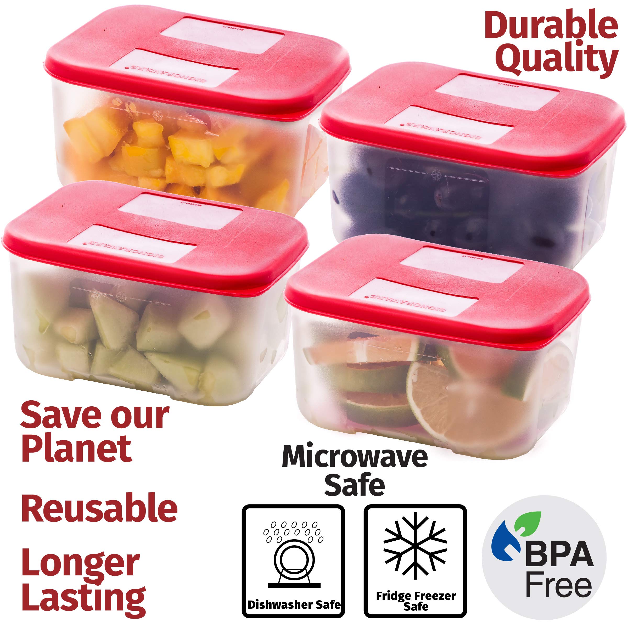 Quicker Defrost- Reusable Freezer Containers with Lids Set of 4-23.5 oz. for Soups, Leftovers, Meal Prep, Food Storage Airtight Food Storage Containers With Lids Plastic Freezer Containers Jars