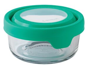 anchor hocking trueseal 2-cup round glass food storage container with airtight lid, mint green, set of 1