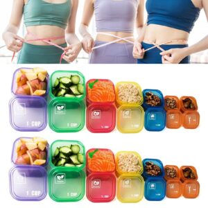 portion control container kit for weight loss- 14 pcs multi color and labeled food plan containers- 21 day meal prep containers for diet plans and weight loss