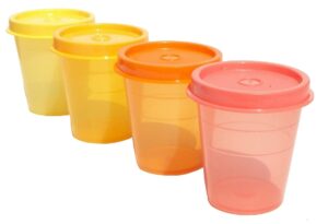 tupperware minis midgets storage containers set of 4 in yellow orange mango coral