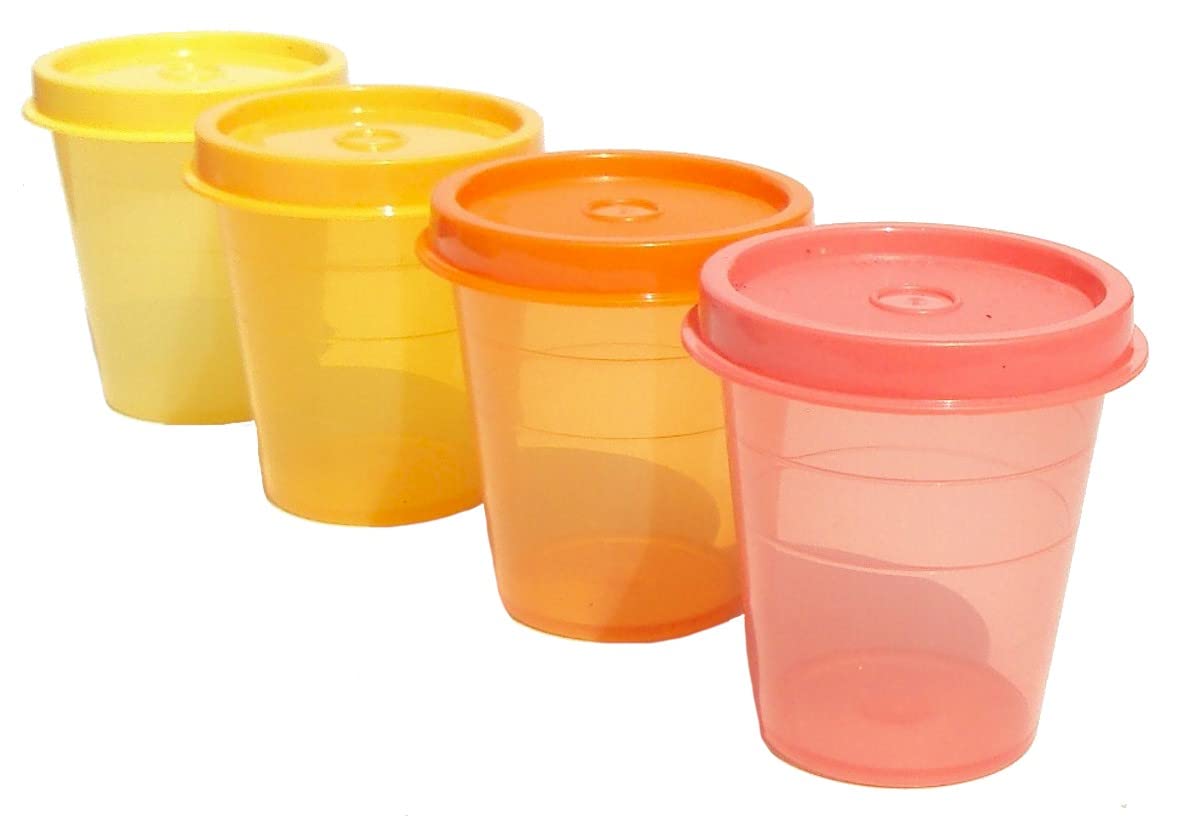 Tupperware Minis Midgets Storage Containers Set of 4 in Yellow Orange Mango Coral