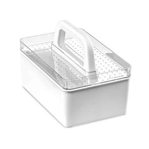 madesmart Bin-Stack Collection Two-Compartments, Handle for Portability, BPA-Free, Large, White