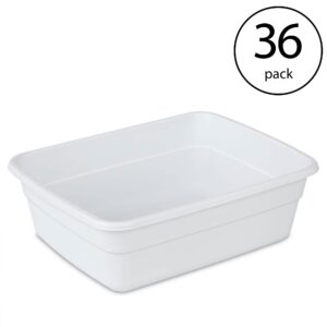 Sterilite Small Portable Rectangle Plastic Heavy Duty Reinforced Plastic 8 Qt Kitchen Dish Pan Basin Container for Dishware & Laundry, White (36 Pack)