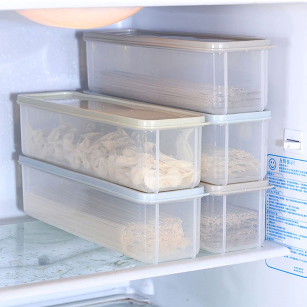 Durable Strip Plastic Storage Box Refrigerator Food Container Dry Food Keepers Organizer Spaghetti Box Cutlery Chopsticks Storage Boxes For Noodle, Cereal, Flour, Sugar, Rice, Snacks (Light Blue)
