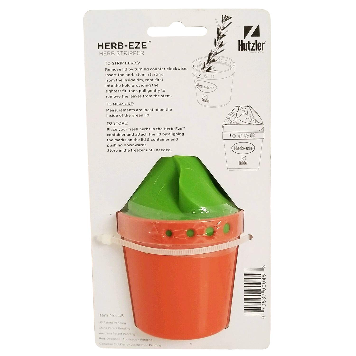 Hutzler Herb-Eze Herb Stripper and Freezer Storage Container, Green/Orange, 2.5" x 3.4"