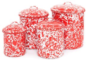 enamelware 4 piece canister set - red marble