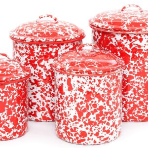 Enamelware 4 Piece Canister Set - Red Marble