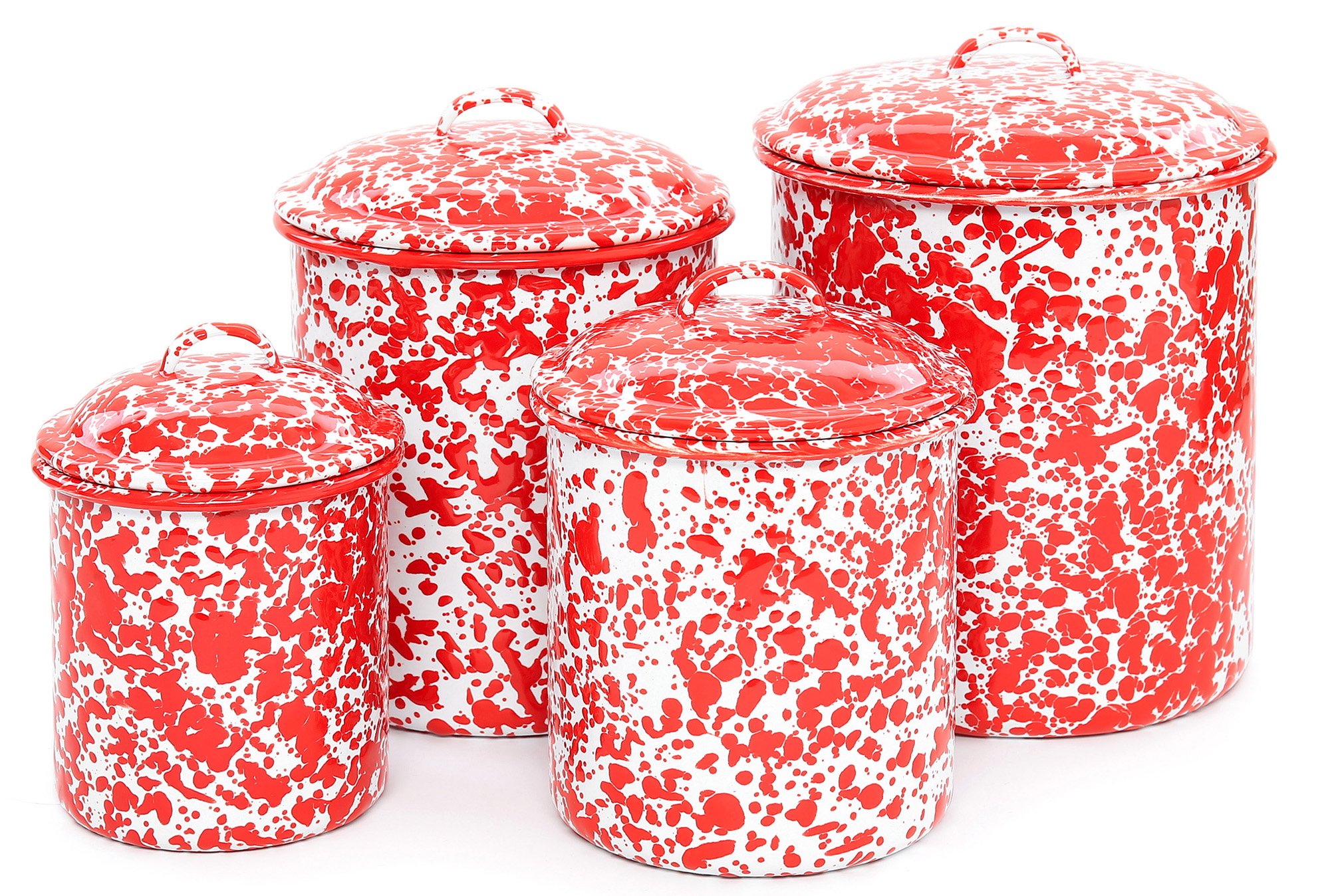 Enamelware 4 Piece Canister Set - Red Marble