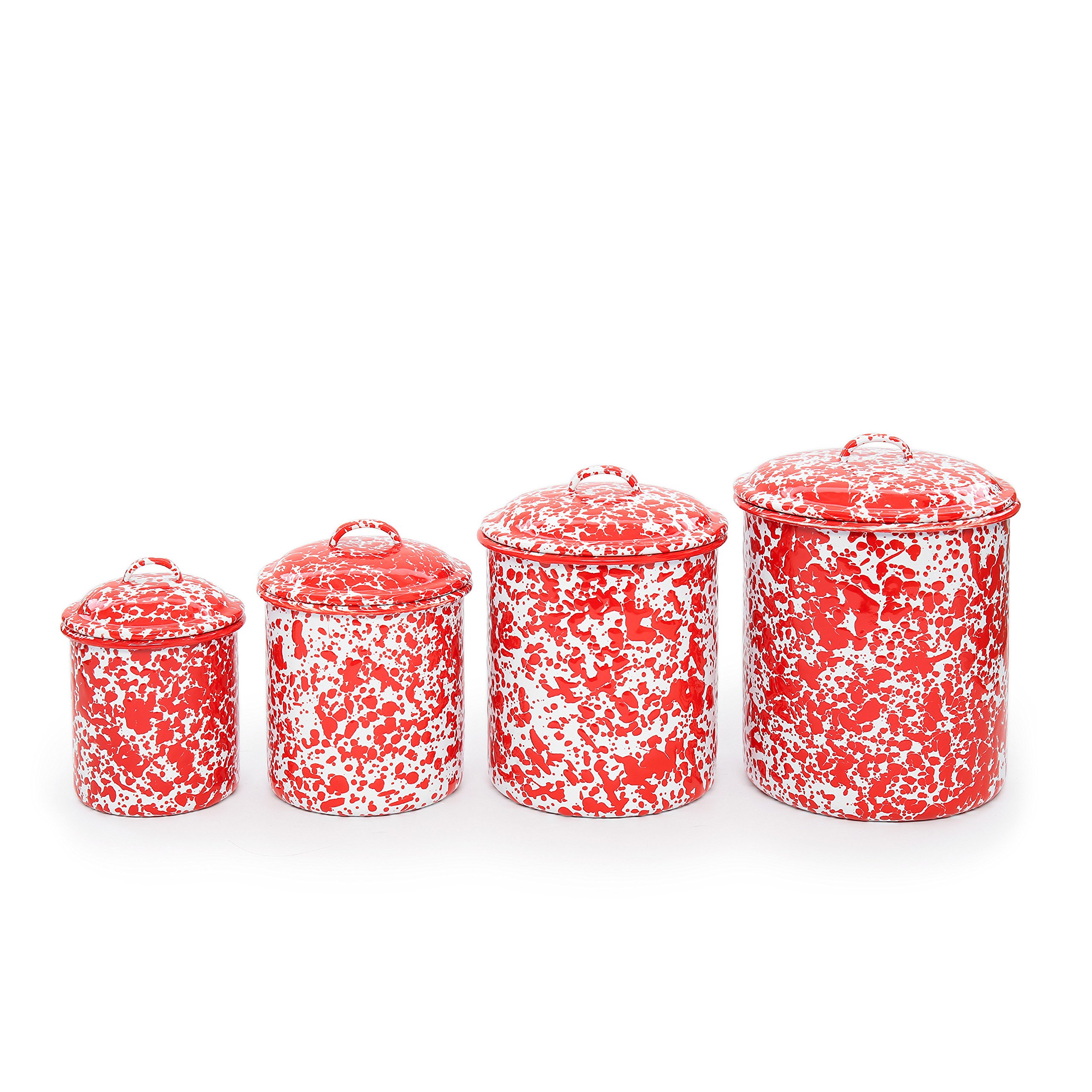 Enamelware 4 Piece Canister Set - Red Marble