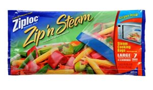 ziploc zip'n steam microwave steam cooking bags- 7 ct large 10" x 10" bags