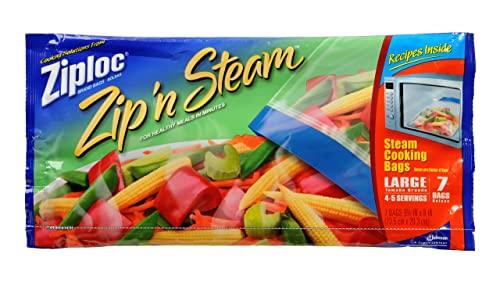 ZIPLOC ZIP'N STEAM MICROWAVE STEAM COOKING BAGS- 7 CT LARGE 10" X 10" BAGS