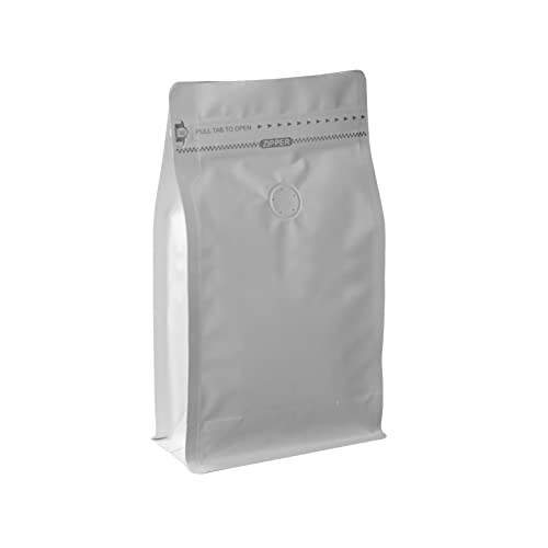 50 Count 32oz/1kg White Kraft Paper Coffee Bags - High Barrier Aluminium Foil Liner - Flat Bottom Coffee Pouches with Degassing Valve, Food Storage Bags with Rsealable Zipper & Easy Open Tape (50pcs, 32oz/1kg)