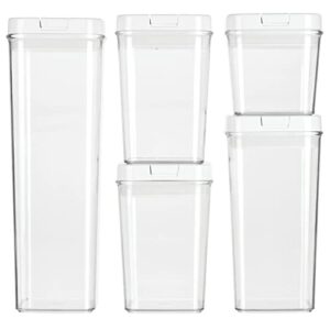 mDesign Airtight Food Storage Container Combo Pack with Lid for Kitchen, Pantry, or Cabinet - Cereal, Snacks, Pasta, Candy, Rice, Beans, Baking - BPA Free, Set of 5 - Clear