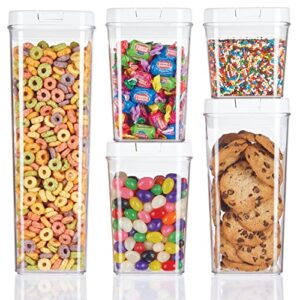 mdesign airtight food storage container combo pack with lid for kitchen, pantry, or cabinet - cereal, snacks, pasta, candy, rice, beans, baking - bpa free, set of 5 - clear