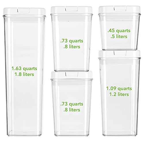 mDesign Airtight Food Storage Container Combo Pack with Lid for Kitchen, Pantry, or Cabinet - Cereal, Snacks, Pasta, Candy, Rice, Beans, Baking - BPA Free, Set of 5 - Clear