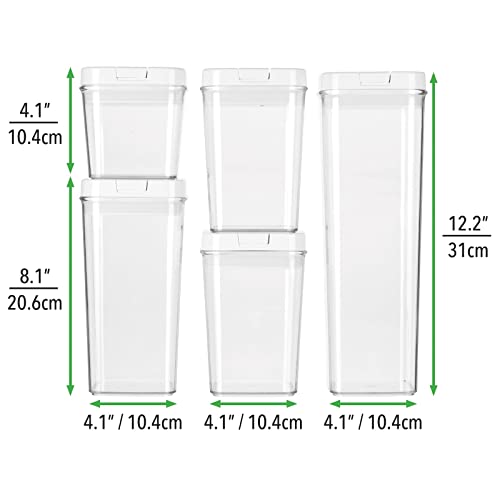 mDesign Airtight Food Storage Container Combo Pack with Lid for Kitchen, Pantry, or Cabinet - Cereal, Snacks, Pasta, Candy, Rice, Beans, Baking - BPA Free, Set of 5 - Clear
