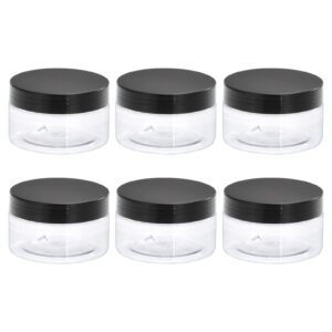 uxcell round plastic jars with black screw top lid, 7oz/ 200ml wide-mouth clear empty containers for storage, organizing, 6pcs