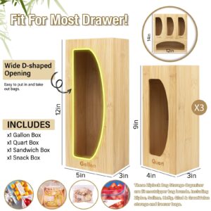 Ziplock Bag Bamboo Storage Organizer, 4PCS Plastic Bag Container Organizers for Kitchen Drawer with Removable Back, Suitable for Gallon, Quart, Sandwich, Snack, Slider Bags for Food Storage Bags