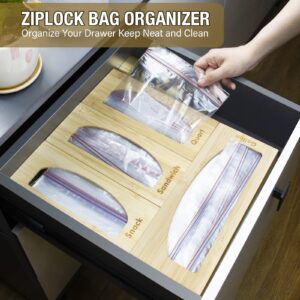 Ziplock Bag Bamboo Storage Organizer, 4PCS Plastic Bag Container Organizers for Kitchen Drawer with Removable Back, Suitable for Gallon, Quart, Sandwich, Snack, Slider Bags for Food Storage Bags