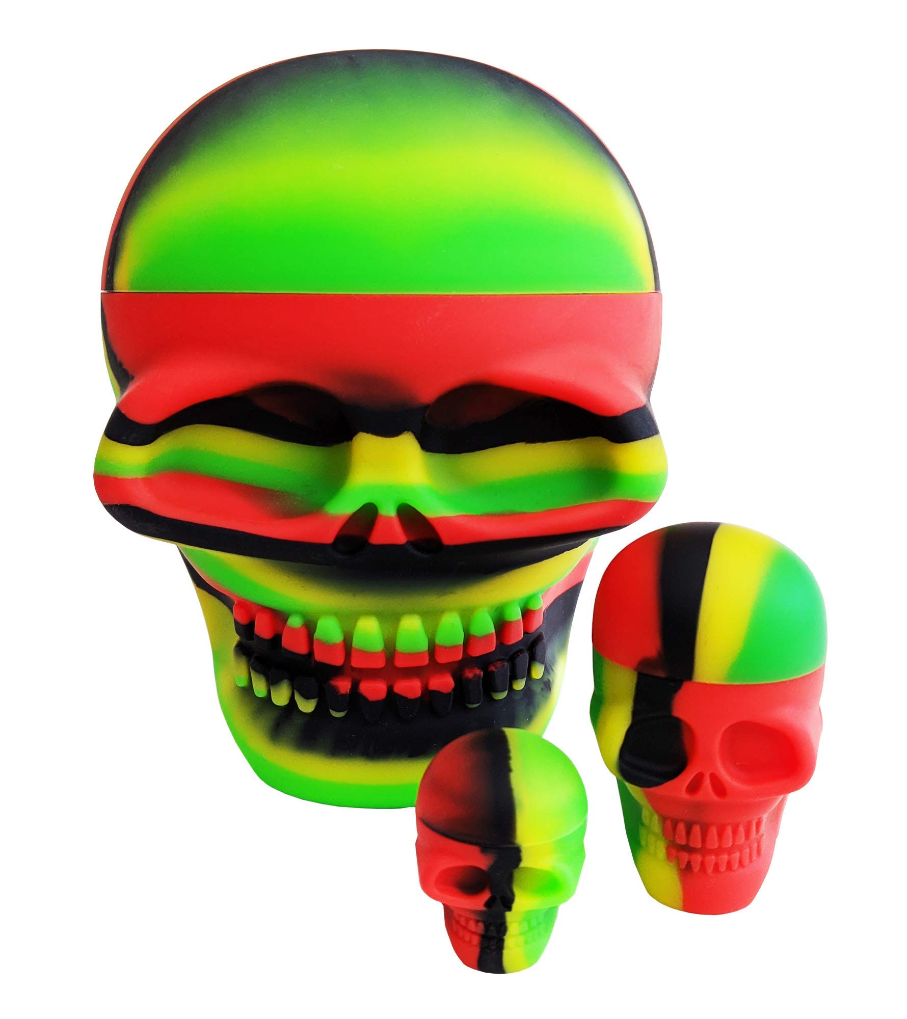 HerbHuggers Silicone Skull Containers 3-Piece Set Black Rasta