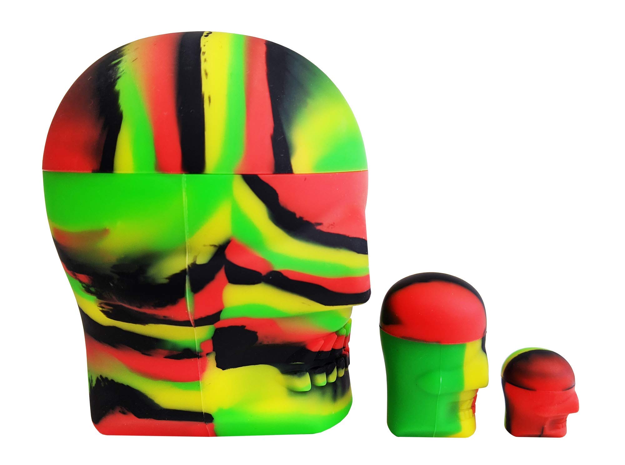 HerbHuggers Silicone Skull Containers 3-Piece Set Black Rasta