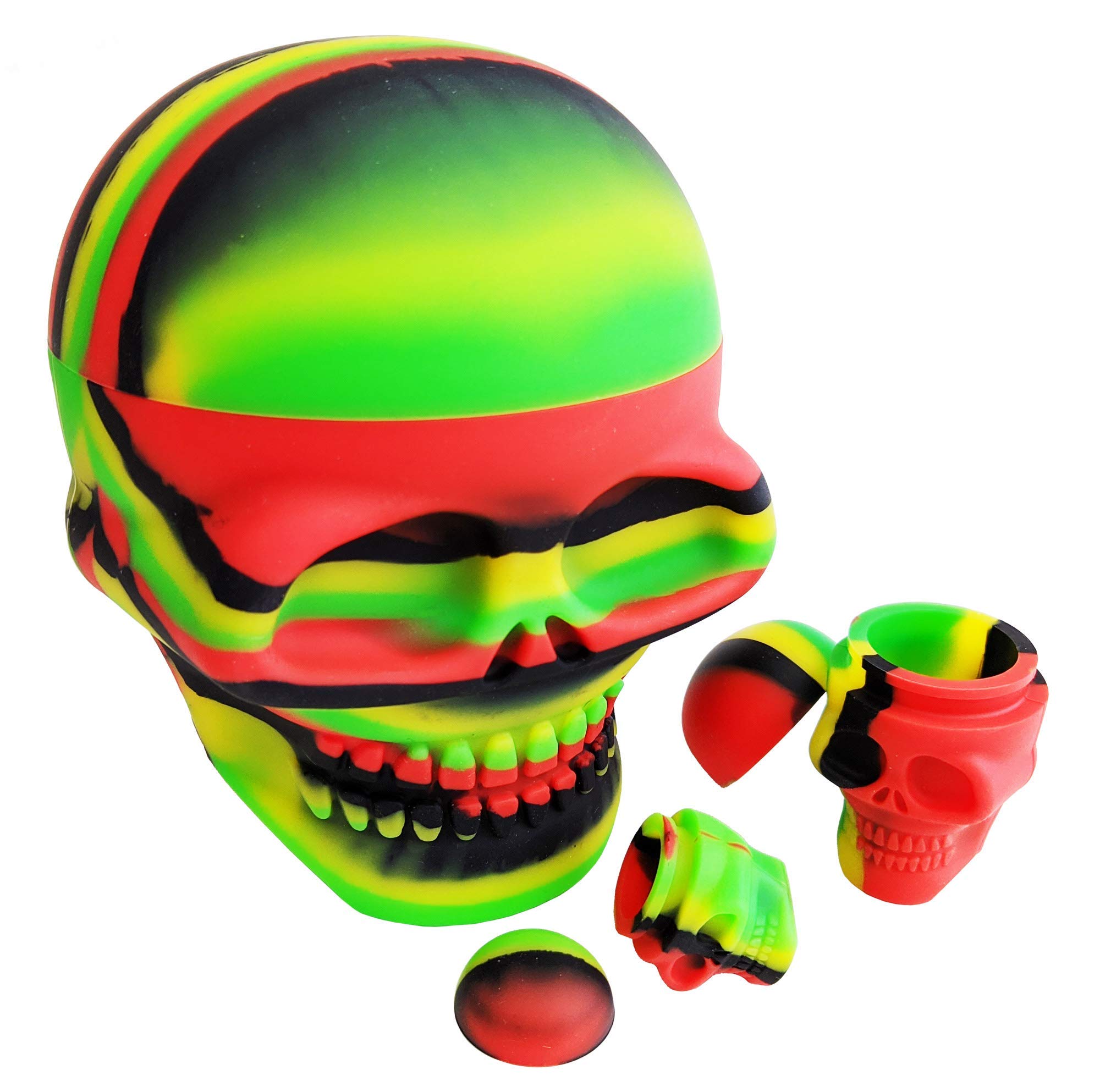 HerbHuggers Silicone Skull Containers 3-Piece Set Black Rasta