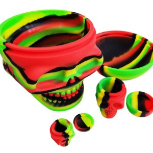 HerbHuggers Silicone Skull Containers 3-Piece Set Black Rasta