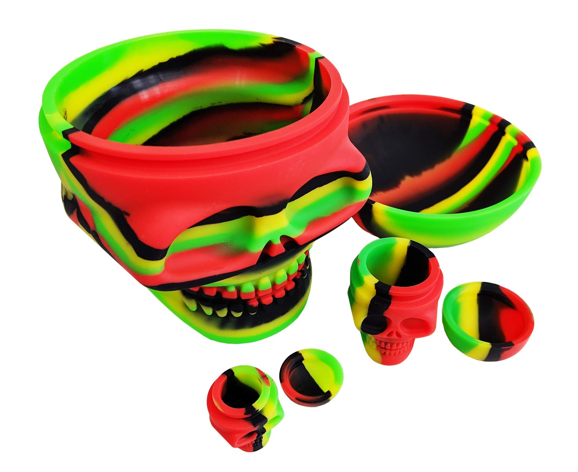 HerbHuggers Silicone Skull Containers 3-Piece Set Black Rasta