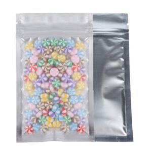 clear window flat colored metallic foil zipper seal bag (100 pack) (silver, flat | 1.5oz)