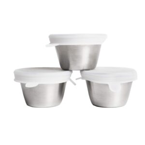 3 Pack Stainless Steel To-Go Dressing Cup and Condiment Container with Leakproof Silicone Lids.