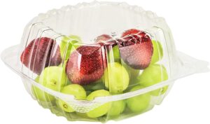 qqoutlet plastic hinged food container dessert containers - disposable plastic clamshell food containers for salads, pasta, sandwiches, 6x6x3 (25)