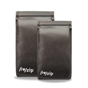 rezip 2-piece reusable airtight coffee tea storage bag set | | bpa-free, food grade, leakproof, freezer and dishwasher safe | (1) 6-cup / 48-ounce, (1) 8-cup / 64-ounce | grey