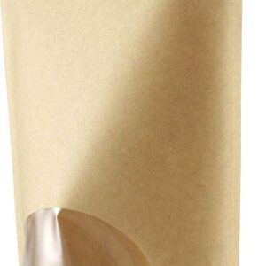 USPak Natural Kraft Stand up Pouches with Window and Zip Lock Food Storage Bag, 5.125"x 8.125", Pack of 100 (S, 100-Pack)