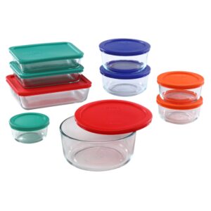 Pyrex Multi-Color, 18 Piece Set 781147970080 Glass Food Storage Lids