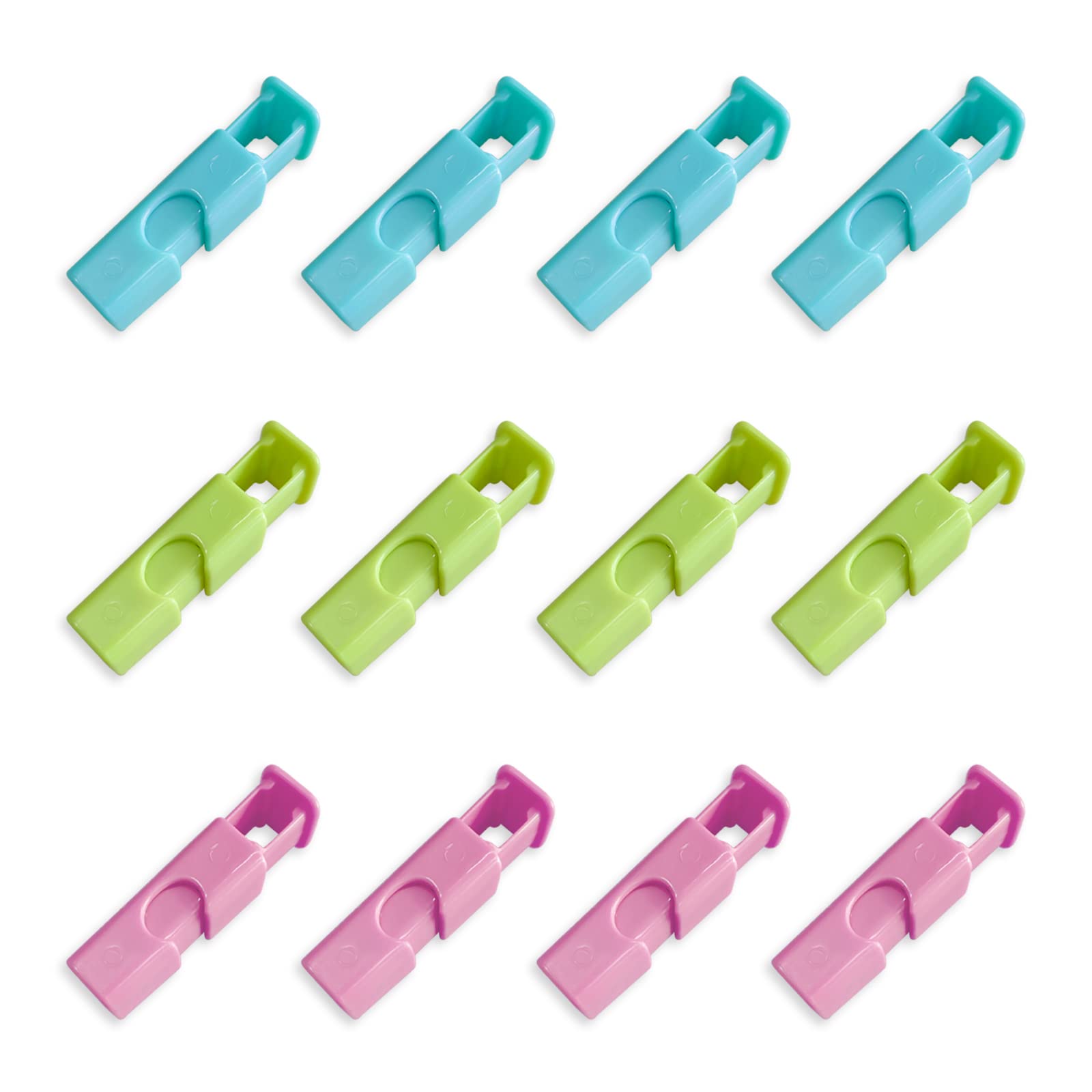 12Pcs Squeeze Bread Bag Clips, Food Bag Cinch Clips, Good Grips Collection Bag Clip Reusable for Bagel, Nuts, Rice, Beans, Dried Fruit, Frozen Food Sealing (Blue, Green, Pink)