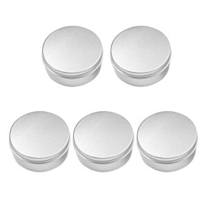 othmro 5pcs 5.1oz metal round tins aluminum tin cans containers with screw lid, 83 * 38mm(dxh) silver tin cans for salve, spices, lip balm, tea or candies 150ml