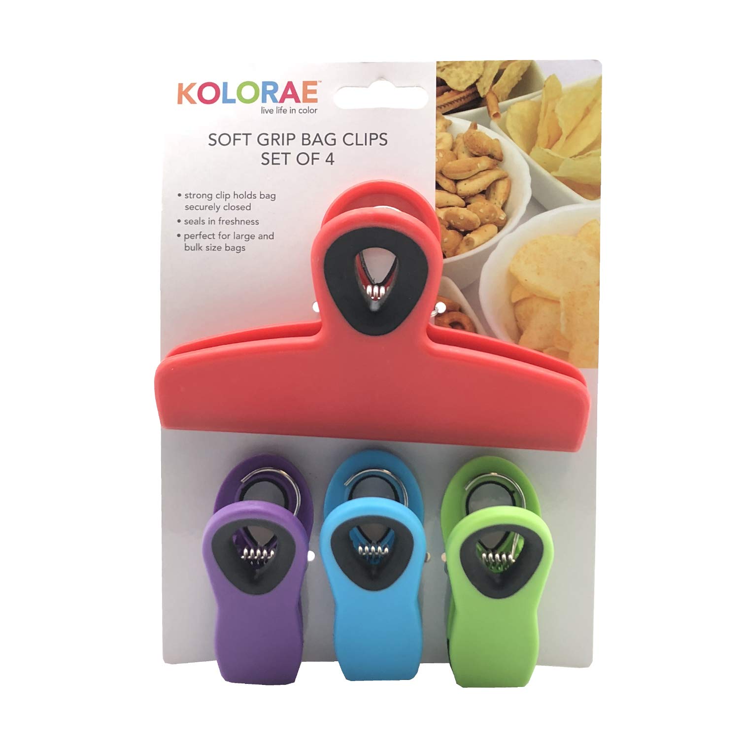 KOLORAE SOFT GRIP BAG CLIPS - MULTI-COLORED Chip Bag Clips, Kitchen Clips, Magnetic Chip Clips for Bags, Food Bag Clips with Airtight Seal - AVAILABLE IN A SET OF 4 OR 12 BAG CLIPS! (12)