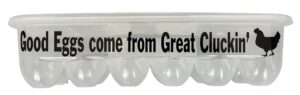 plastic egg storage containers with lids and custom messages designed to make you smile! great gift! (good eggs come from great cluckin')