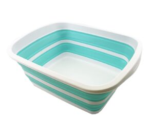 sammart 10l (2.6 gallon) collapsible tub-foldable dish tub-portable washing basin-space saving plastic washtub (white/sage green)