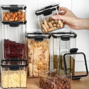 s&m airtight food storage containers set with lids[5 pack] for kitchen & pantry organization, bpa free plastic clear canisters for cereal flour sugar dry food, dishwasher safe (black)