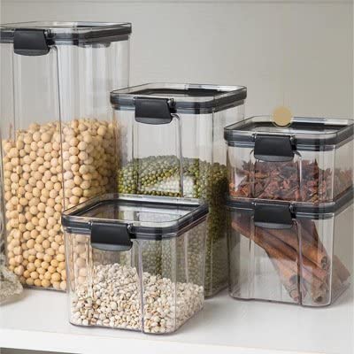 S&M Airtight Food Storage Containers Set with Lids[5 Pack] for Kitchen & Pantry Organization, BPA Free Plastic Clear Canisters for Cereal Flour Sugar Dry Food, Dishwasher Safe (Black)
