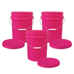 epackagesupply, 5 gallon plastic bucket with airtight lid i food grade bucket | pink | bpa-free i heavy duty 90 mil all purpose pail reusable i made in usa |3 count