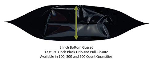 Child Resistant Exit Bags with State Compliance Symbols, Black Grip & Pull, Re-closeable, ASTM-D3475 Compliant in All States (12x9BGNP-100)