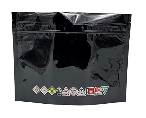 Child Resistant Exit Bags with State Compliance Symbols, Black Grip & Pull, Re-closeable, ASTM-D3475 Compliant in All States (12x9BGNP-100)