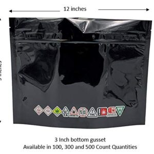 Child Resistant Exit Bags with State Compliance Symbols, Black Grip & Pull, Re-closeable, ASTM-D3475 Compliant in All States (12x9BGNP-100)