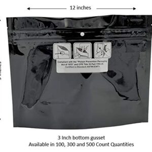 Child Resistant Exit Bags with State Compliance Symbols, Black Grip & Pull, Re-closeable, ASTM-D3475 Compliant in All States (12x9BGNP-100)