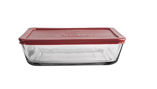 Anchor Hocking Classic Glass Food Storage Container with Lid, Red, 6 Cup